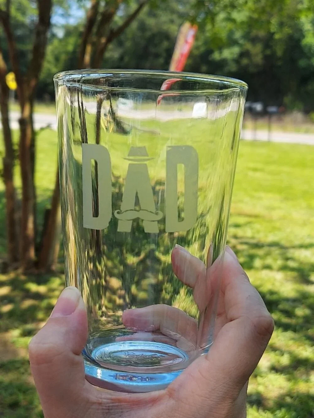 Hand etched Beautiful Beacons Dad glass